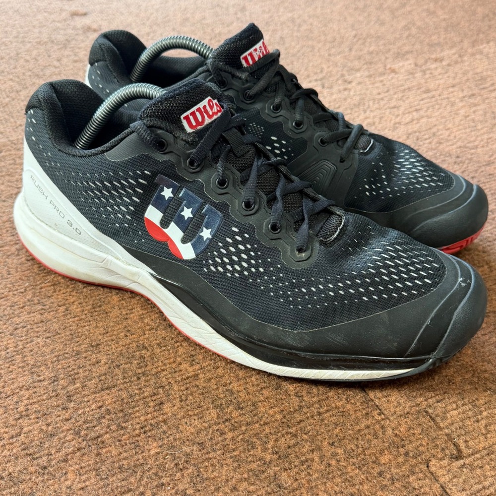 Wilson Rush Pro 3.0 Pickleball Shoes Mens Black White Red USA Flag Stars Stripes